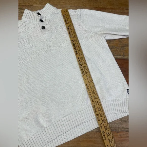 CHAPS size Large Cream Cotton  3-Button Mock Neck Pullover Sweater prep winter - Picture 5 of 12